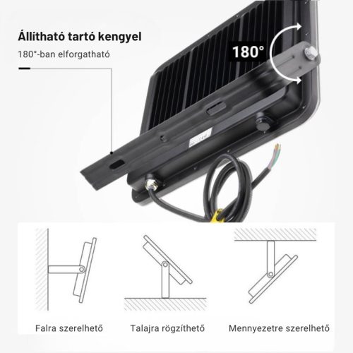 Professzionális, Ipari 400W-os, fekete LED reflektor, IP65 védelemmel, természetes fehér