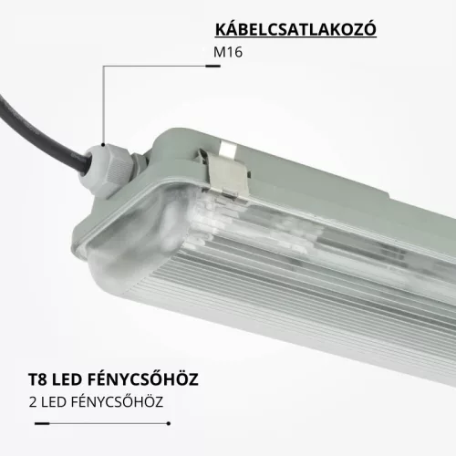 Optonica por- és páramentes lámpatest 2 db 60 cm-es LED fénycsőhöz (üres ház)
