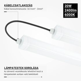Sorolható 18W-os LED ipari lámpatest 70 cm 6000K 2250lm IP65