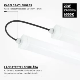 Sorolható 18W-os LED ipari lámpatest 70 cm 6000K 2250lm IP65