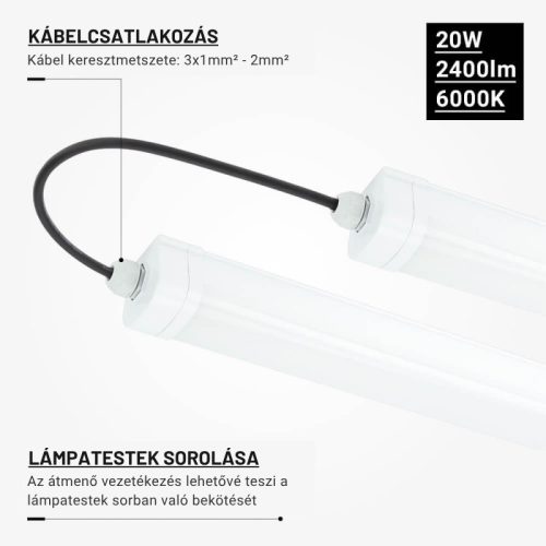 Sorolható 18W-os LED ipari lámpatest 70 cm 6000K 2250lm IP65