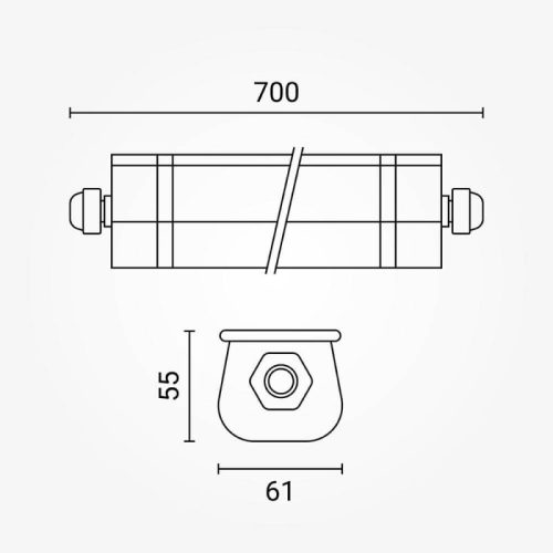 Tri-Proof LED Lineáris Lámpatest 20W 2400lm 70cm 4000K IP65 IK08 Sorolható