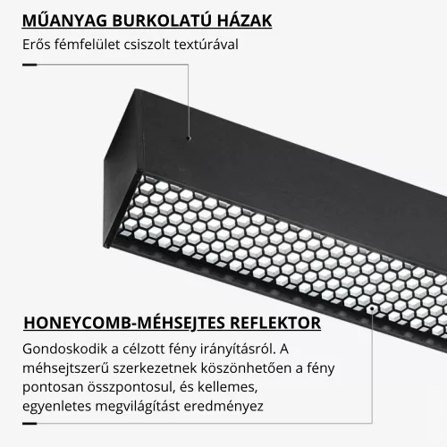 Honeycomb Lineáris LED Lámpatest – 38W, 3600 lm, CCT Színváltós, Fekete
