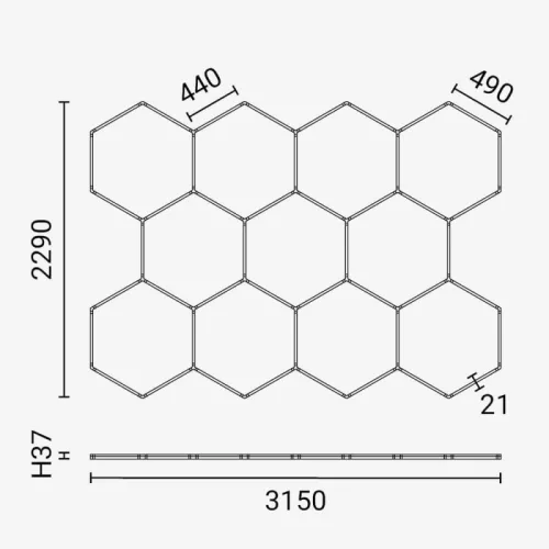 11 elemes, grandiózus hexagon lámpa szett, építészeti világítás