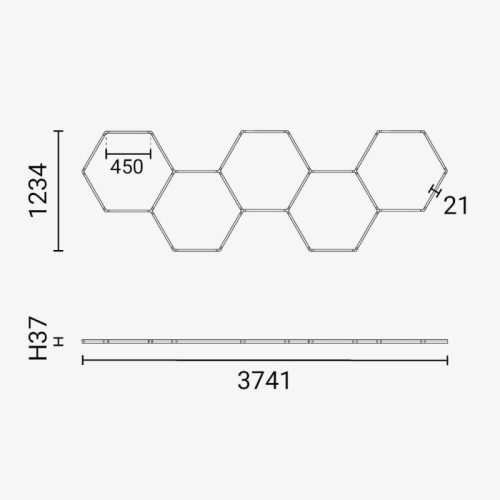 5 elemes kreatív hexagon lámpa szett, aszimmetrikus elrendezésben