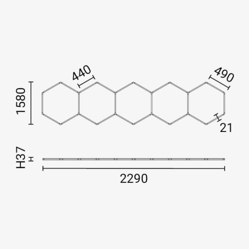 5 elemes hexagon lámpa szett, lineáris, egyenes elrendezésben