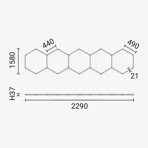 5 elemes hexagon lámpa szett, lineáris, egyenes elrendezésben