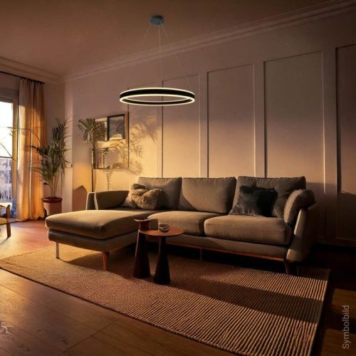 LED-es függőlámpa meleg fehér fekete 36W Ø60cm