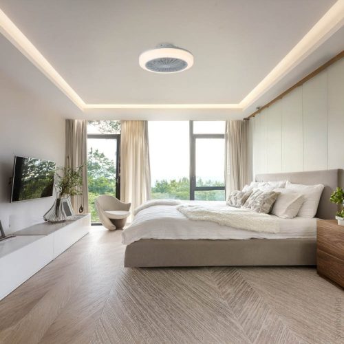 CCT LED ventilátoros lámpa távirányítóval 36W 48cm - Fekete