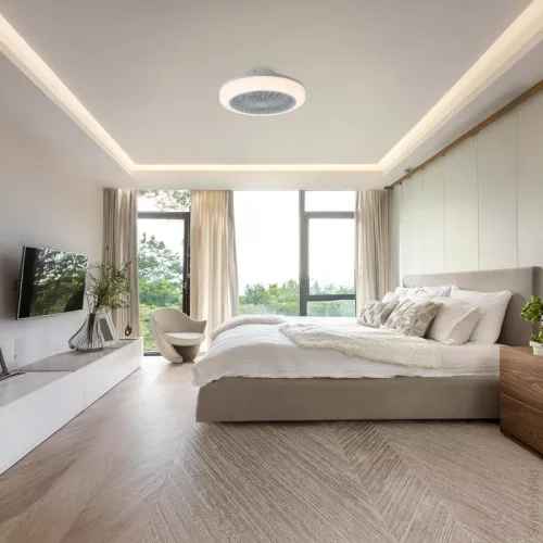 CCT LED ventilátoros lámpa távirányítóval 36W 48cm - Fekete