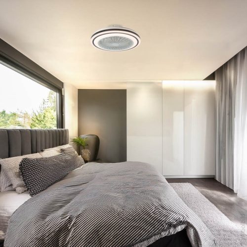 CCT LED ventilátoros lámpa távirányítóval 36W 48cm - Fekete