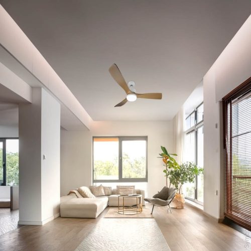 Fehér/Fa mennyezeti ventilátor lámpa II távirányítóval 18W CCT