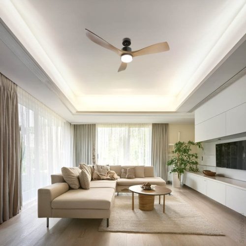 Fekete/Fa mennyezeti ventilátor lámpa távirányítóval 18W CCT