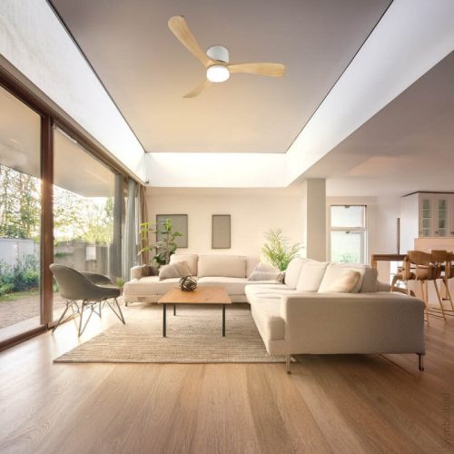 Fehér/Fa ventilátoros mennyezeti lámpa távirányítóval 18W CCT