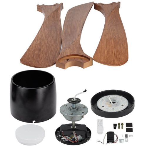 Fekete fa ventilátoros mennyezeti lámpa – LED világítással és távirányítóval