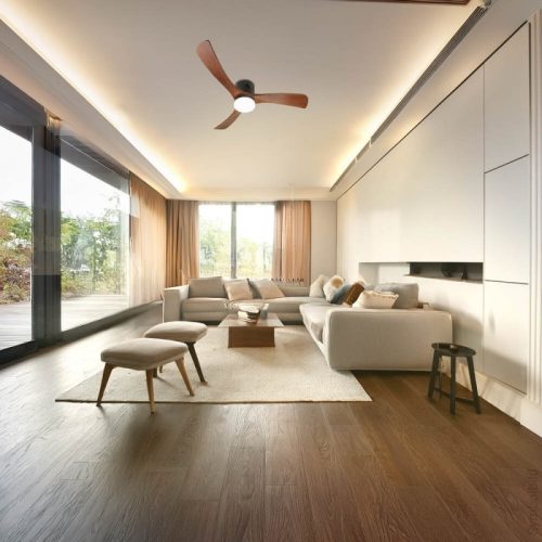 Fekete fa ventilátoros mennyezeti lámpa – LED világítással és távirányítóval