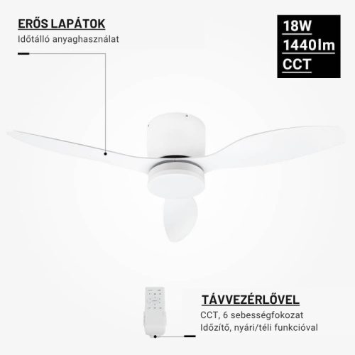 Fekete ventilátoros mennyezeti lámpa távirányítóval 18W CCT