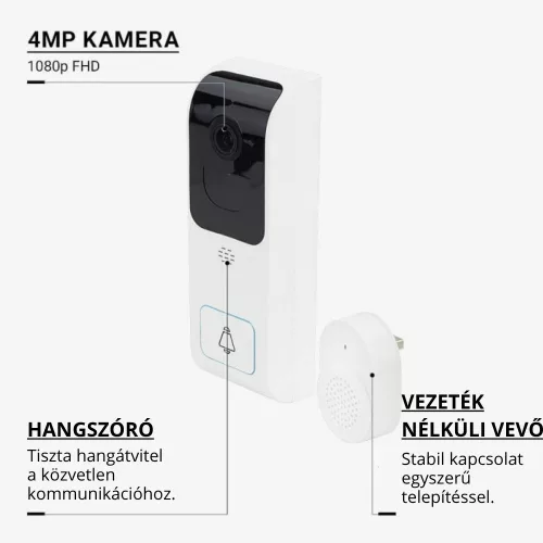 4MP felbontású okos WiFi videó kaputelefon vezeték nélküli akkumulátoros kivitelben