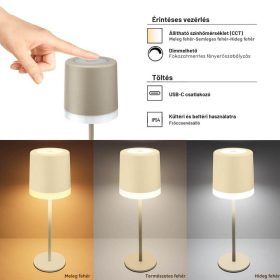   Asztali lámpa állítható színhőmérséklettel újratölthető akkumulátorral IP54 bézs