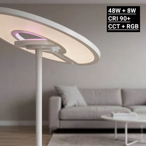 2 méter magas modern fehér RGB+CCT LED állólámpa mágneses távirányítóval
