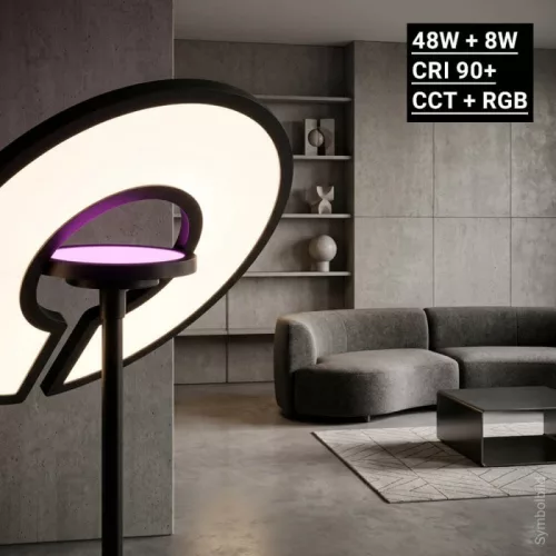 2 méter magas modern fekete RGB+CCT LED állólámpa mágneses távirányítóval