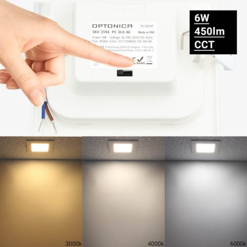 12W-os beépíthető négyzet alakú LED panel 950 lumen fényerővel és IP44-es vízállósággal