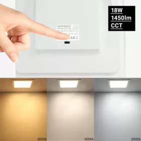 18W-os négyzet alakú, IP44 vízálló beépíthető LED panel állítható színhőmérséklettel