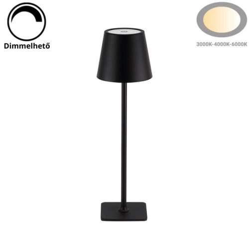 Fekete Kültéri LED Asztali Lámpa Újratölthető Akkumulátorral, 2.5W, CCT, Dimmelhető, IP44