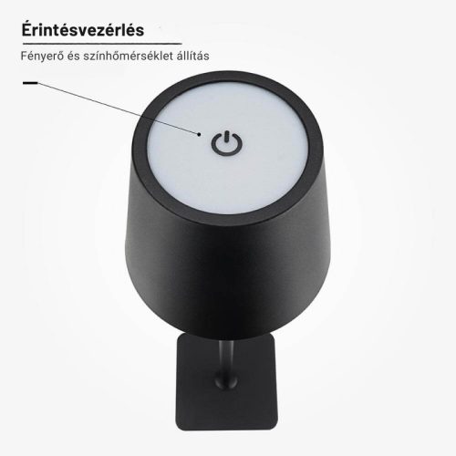 Fekete Kültéri LED Asztali Lámpa Újratölthető Akkumulátorral, 2.5W, CCT, Dimmelhető, IP44