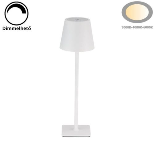 Fehér Kültéri LED Asztali Lámpa Újratölthető Akkumulátorral, 2.5W, CCT, Dimmelhető, IP44
