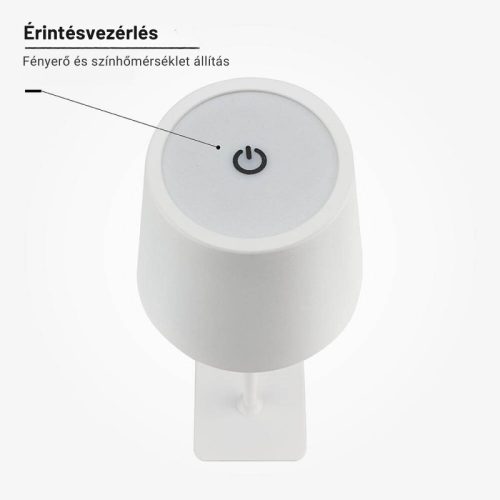 Fehér Kültéri LED Asztali Lámpa Újratölthető Akkumulátorral, 2.5W, CCT, Dimmelhető, IP44