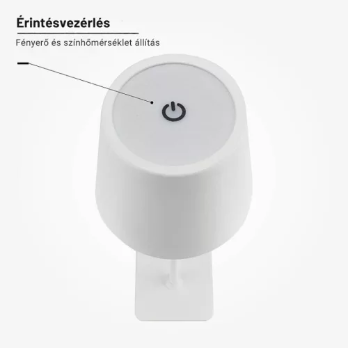 Fehér Kültéri LED Asztali Lámpa Újratölthető Akkumulátorral, 2.5W, CCT, Dimmelhető, IP44