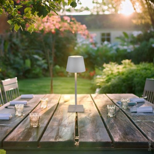 Fehér Kültéri LED Asztali Lámpa Újratölthető Akkumulátorral, 2.5W, CCT, Dimmelhető, IP44