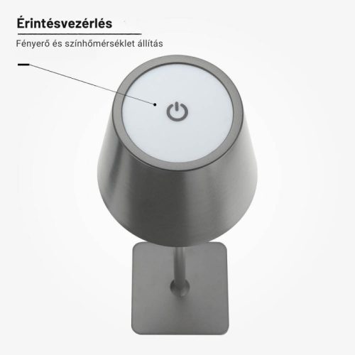 Szürke Kültéri LED Asztali Lámpa Újratölthető Akkumulátorral, 2.5W, CCT, Dimmelhető, IP44