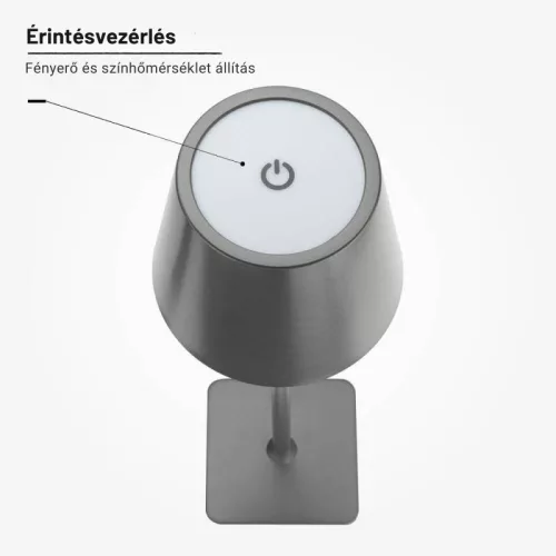 Szürke Kültéri LED Asztali Lámpa Újratölthető Akkumulátorral, 2.5W, CCT, Dimmelhető, IP44