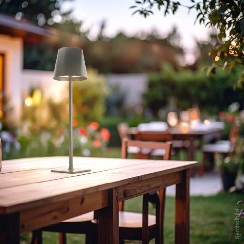 Szürke Kültéri LED Asztali Lámpa Újratölthető Akkumulátorral, 2.5W, CCT, Dimmelhető, IP44