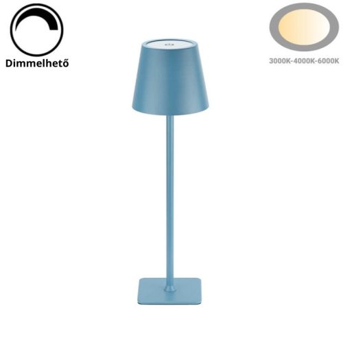 Kék Kültéri LED Asztali Lámpa Újratölthető Akkumulátorral, 2.5W, CCT, Dimmelhető, IP44