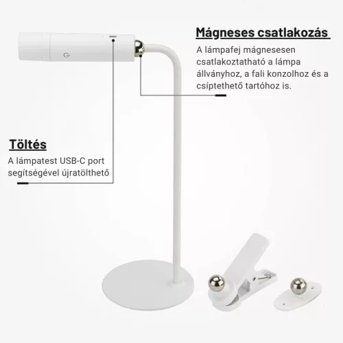 Multifunkciós LED asztali lámpa 3W – vezeték nélküli töltővel, USB kimenettel és érintésvezérléssel