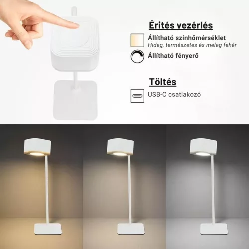 Multifunkciós LED asztali lámpa 3W – vezeték nélküli, USB kimenettel és érintésvezérléssel