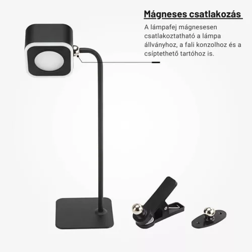 Vezeték nélküli Multifunkciós LED Asztali Lámpa, 3W, CCT, Fekete Fali/asztali lámpa