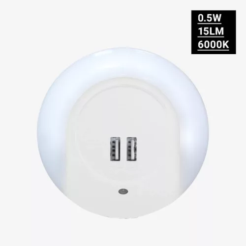 Optonica 276 konnektorba dugható 0.5W-os beépített alkonyérzékelős és 2 db USB csatlakozóval ellátott automata LED éjszakai fény fehér színben