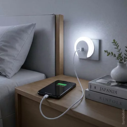 Optonica 276 konnektorba dugható 0.5W-os beépített alkonyérzékelős és 2 db USB csatlakozóval ellátott automata LED éjszakai fény fehér színben