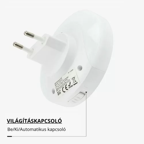 Optonica 276 konnektorba dugható 0.5W-os beépített alkonyérzékelős és 2 db USB csatlakozóval ellátott automata LED éjszakai fény fehér színben