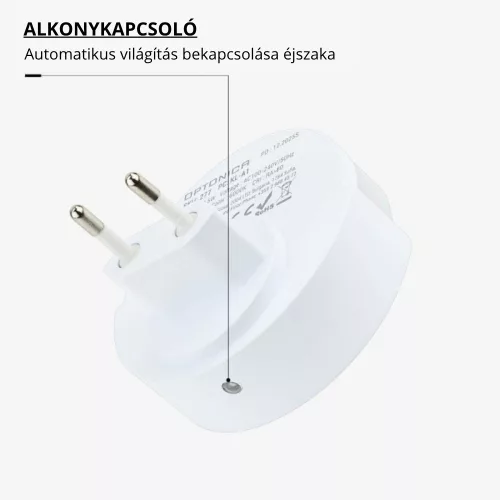 Optonica 277 konnektorba dugható 0.5W-os beépített alkonyérzékelős automata LED éjszakai fény fehér színben