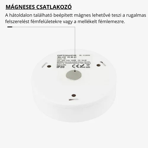 Optonica 278 vezeték nélküli 3x AAA elemes mozgásérzékelős és alkonykapcsolós automata LED éjszakai fény fehér színben