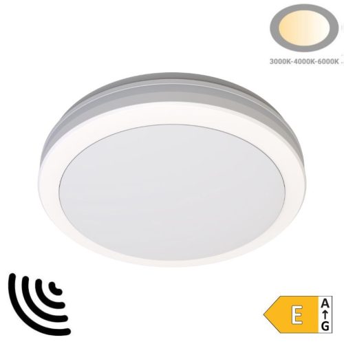 Kültéri IP védett LED mennyezeti lámpa mikrohullámú szenzorral, 30W 3000lm CCT(állítható színhőmérséklet) IP65, Dimmelhető, Fehér