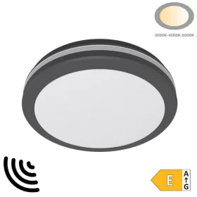 Kültéri IP védett LED mennyezeti lámpa mikrohullámú szenzorral, 20W 1900lm CCT(állítható színhőmérséklet) IP65, Dimmelhető, Fekete