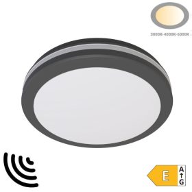   Kültéri IP védett LED mennyezeti lámpa mikrohullámú szenzorral, 30W 3000lm CCT(állítható színhőmérséklet) IP65, Fekete