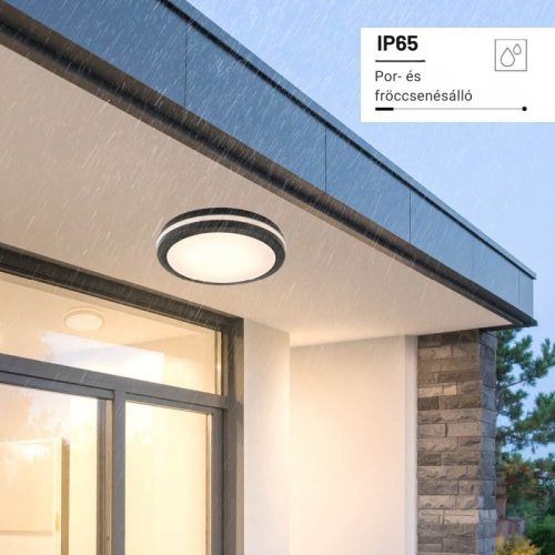 Kültéri IP védett LED mennyezeti lámpa mikrohullámú szenzorral, 30W 3000lm CCT(állítható színhőmérséklet) IP65, Fekete