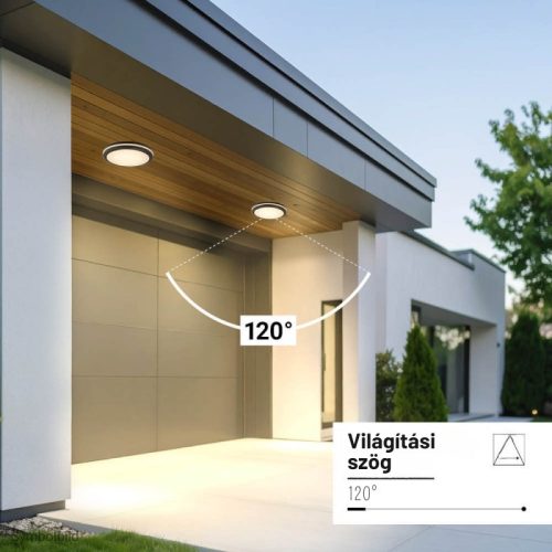 Kültéri IP védett LED mennyezeti lámpa mikrohullámú szenzorral, 30W 3000lm CCT(állítható színhőmérséklet) IP65, Fekete